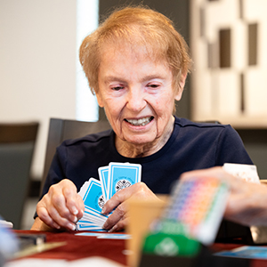 A couple playing a card game